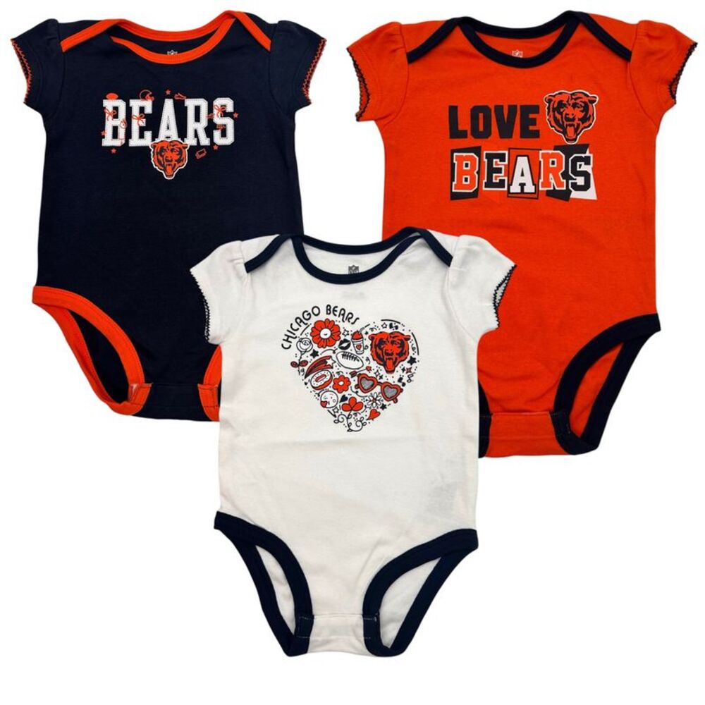 NFL Chicago Bears Baby Girls 3pc Body Suit Set in Team Colors, 18 Months